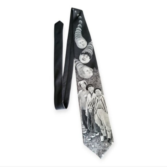 Three Stooges Golfing Neck Tie Vintage 90's Black White Ralph Marlin - Picture 1 of 5